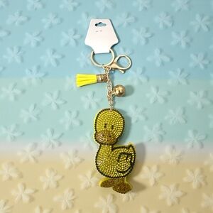 Yellow Duck Keychain or Bag Charm with Tassel & Encrusted Sparkling Beads New